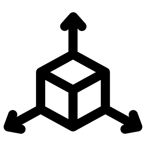 Black 3D cube with three directional arrows.