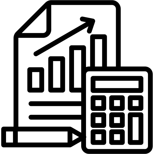 Icon of a financial report with a calculator and pencil.