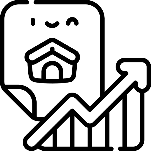 Document showing rising growth with a home icon.