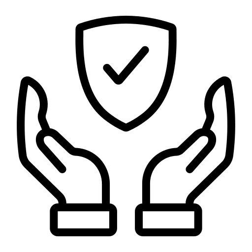 Two hands holding a shield with a check mark symbolizing protection.