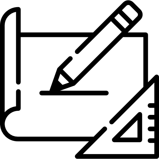 Icon of a pencil drawing on a blueprint with a ruler.